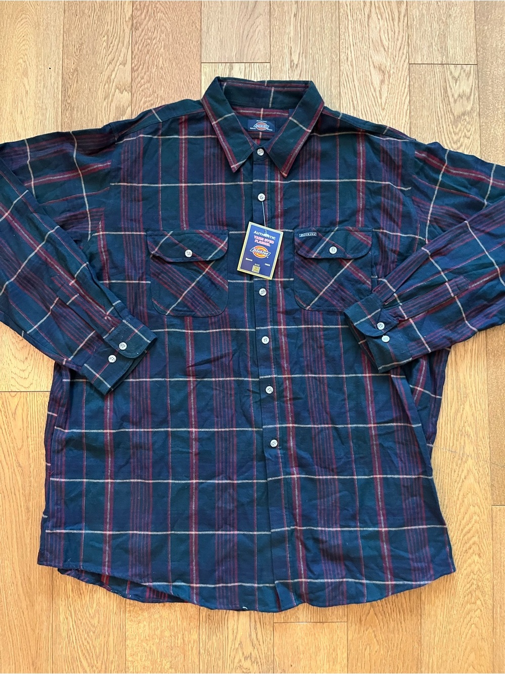 Dickies Flannel Shirt Mens 3XLT Big & Tall New NWT Plaid Long Sleeve Navy Green